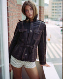 High Neck Button Up Suede Jacket