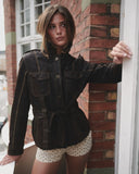High Neck Button Up Suede Jacket