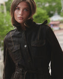 High Neck Button Up Suede Jacket