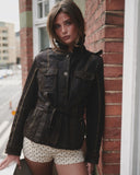High Neck Button Up Suede Jacket