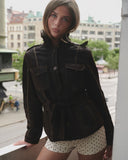 High Neck Button Up Suede Jacket