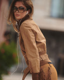 Belted Camel Suede Jacket