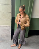 Cuffed Beige Leather Jacket
