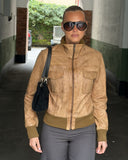 Cuffed Beige Leather Jacket
