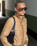 Cuffed Beige Leather Jacket