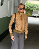 Cuffed Beige Leather Jacket