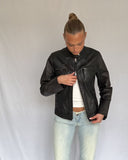 Black Leather moto style jacket with stand collar