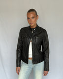 Black Leather moto style jacket with stand collar