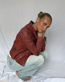 Red Biker Contrast Stitch Jacket