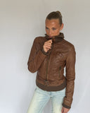 Brown Waist Strap Leather Jacket