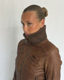 Brown Waist Strap Leather Jacket