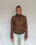 Brown Waist Strap Leather Jacket