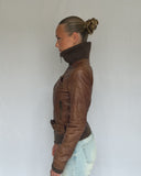 Brown Waist Strap Leather Jacket